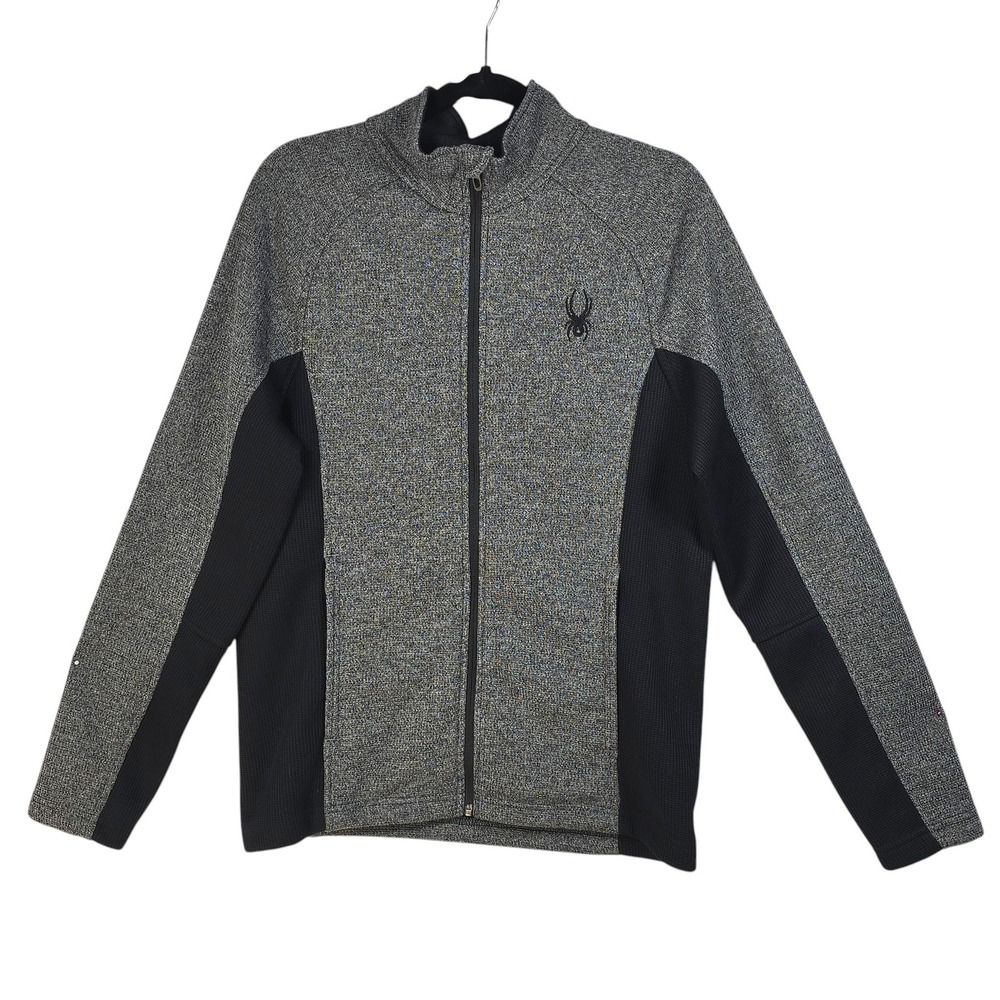 Spyder Men Medium Full Zip Jacket Grey Black Heathered Knit Mock Neck Activewear